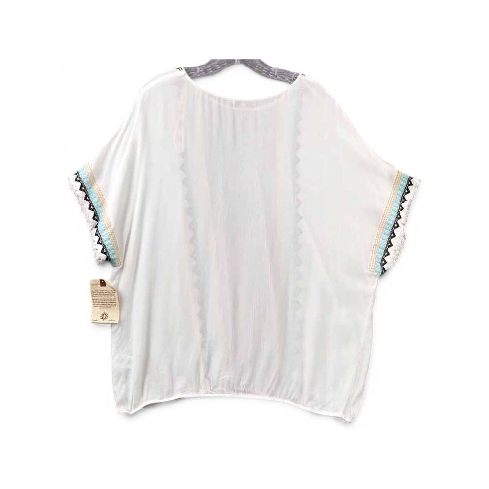 Democracy XL White Boho Embroidered Dolman Batwing Rayon Peasant Blouse Top - Picture 3 of 9